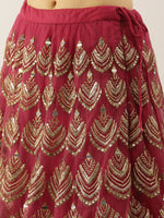 Thumbnail for House of Panchhi Women Rosegold Net Embroidered Mirror Lehenga & Blouse with Dupatta - Distacart