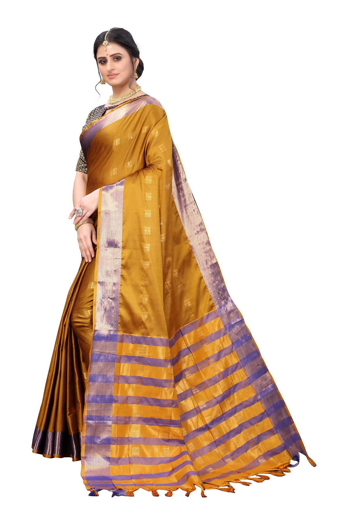 Vamika Ethnic Fire Mustard Cotton Silk Weaving Saree - Distacart