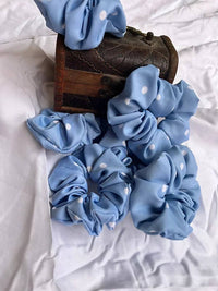 Thumbnail for Diva Globe Blue Polka Scrunchies - Distacart