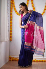 Thumbnail for DEIANA'S Beautiful Golden Jari with New Design Soft Cotton Saree - Blue - Distacart