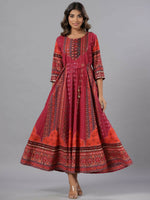 Thumbnail for Juniper Women Plum Silk Printed Maxi Dress - Distacart