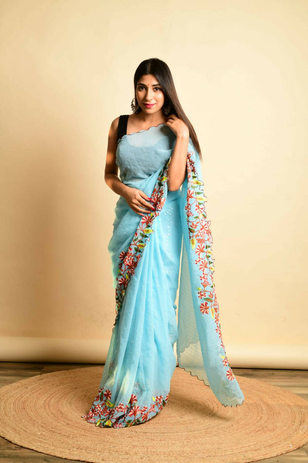 Vastrasky Sky Blue Georgette Designer Saree - Distacart