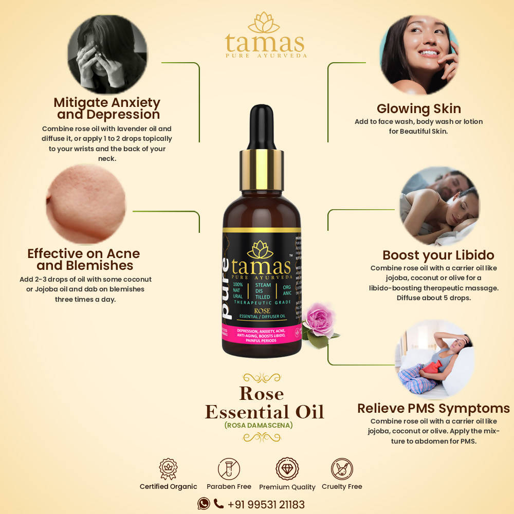 Tamas Pure Ayurveda 100% Organic Rose Essential Oil- USDA Certified Organic - Distacart