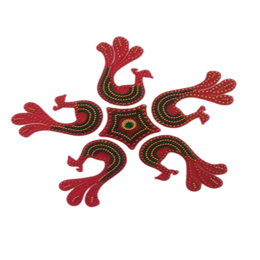 Kundan HandiKrafts Handcrafted Maroon Colour Peacock Kundan Rangoli - Distacart