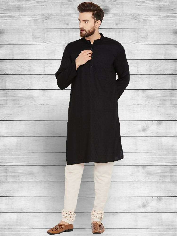 Even Apparels Pure Cotton Black Kurta - Black - Distacart
