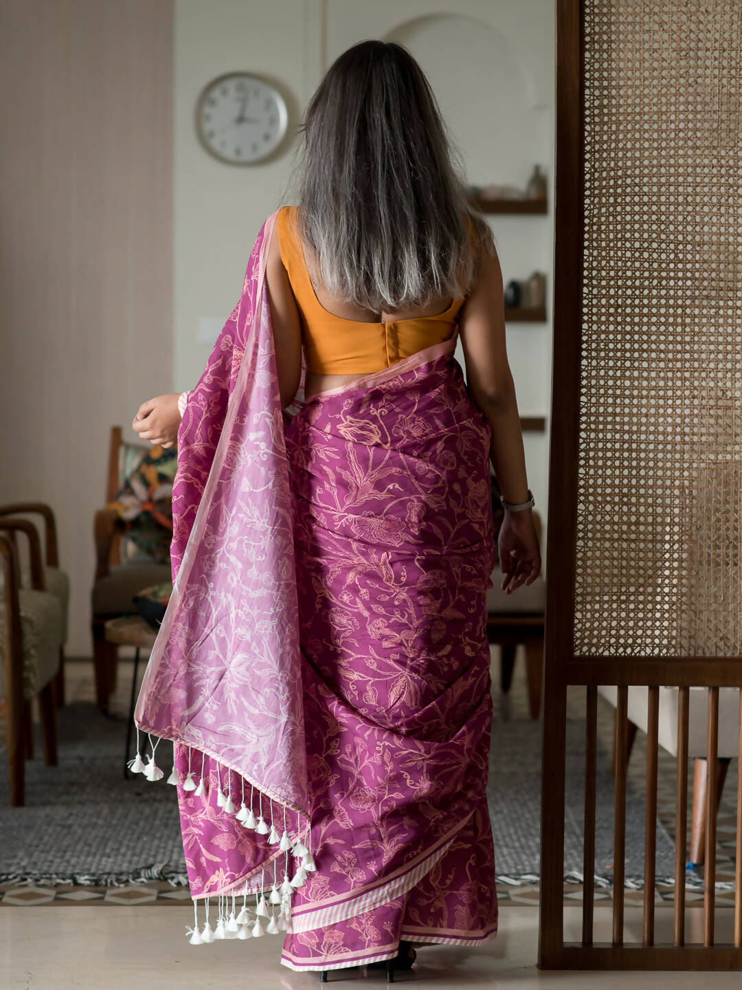 Suta Magenta Floral Pure Cotton Saree - Distacart