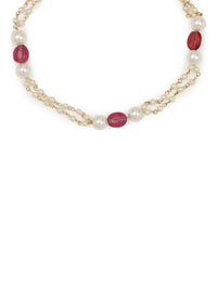 Thumbnail for Gold-Plated Pink White Pearl Beaded Anklets Set Of 2 - Ruby Raang - Distacart
