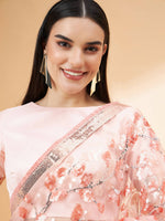 Thumbnail for Peach Lycra Sequin Embroidery And Frills Saree - Norita Hit Design - Distacart