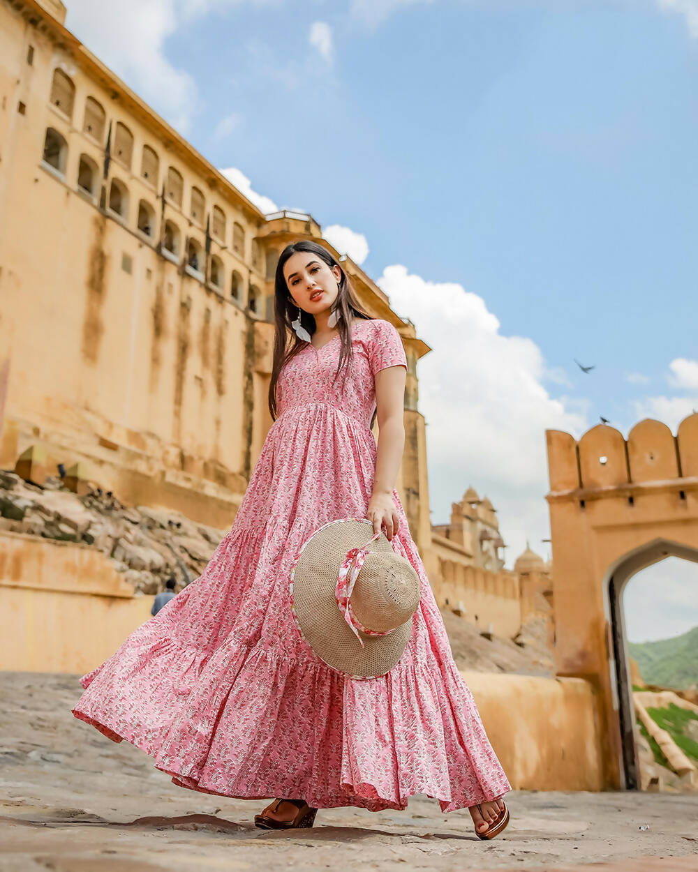 Designer Partywear Printed Pink Pure Maslin Gown - Anbazaar - Distacart