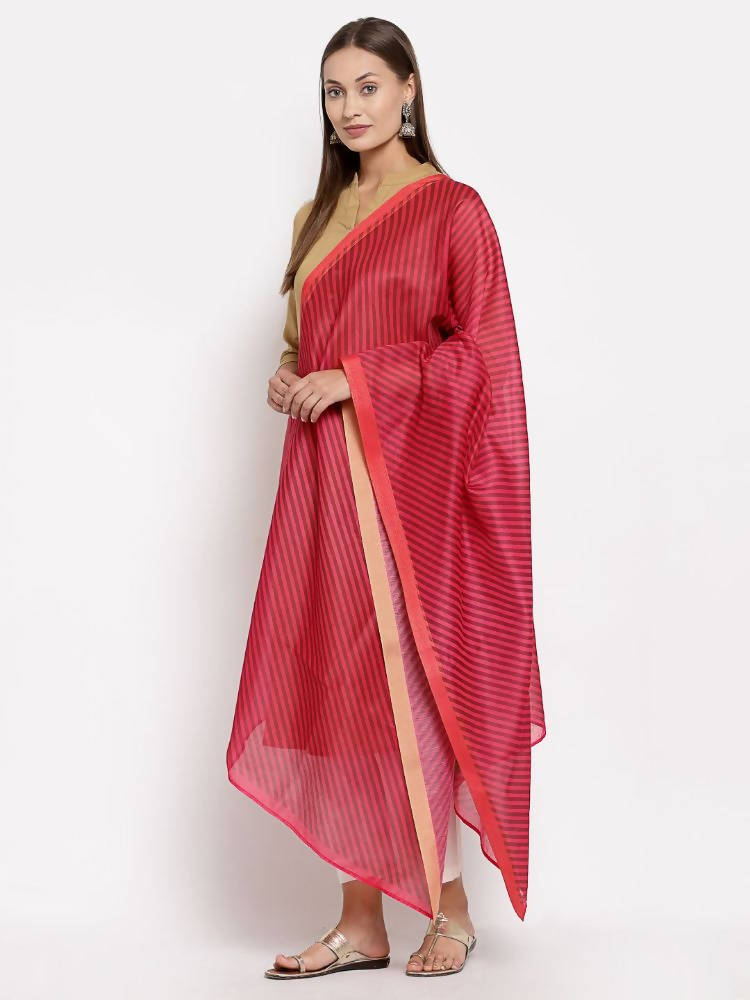 Myshka Women's Red Cotton Solid Casual Dupatta