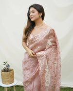 Thumbnail for Vamsee Brown Organza Saree - Distacart
