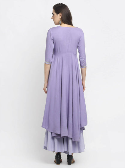 Rudra Bazaar Purple Angrakha Style Flared Kurta With Sharara - Distacart