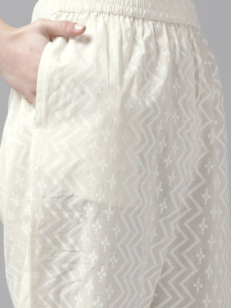 Yufta Women Blue and White Ethnic Motifs Pure Cotton Kurta with Trouser