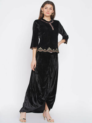 Women Republic Black Velvet Embroiderd Koti With Dhoti Pants - Distacart