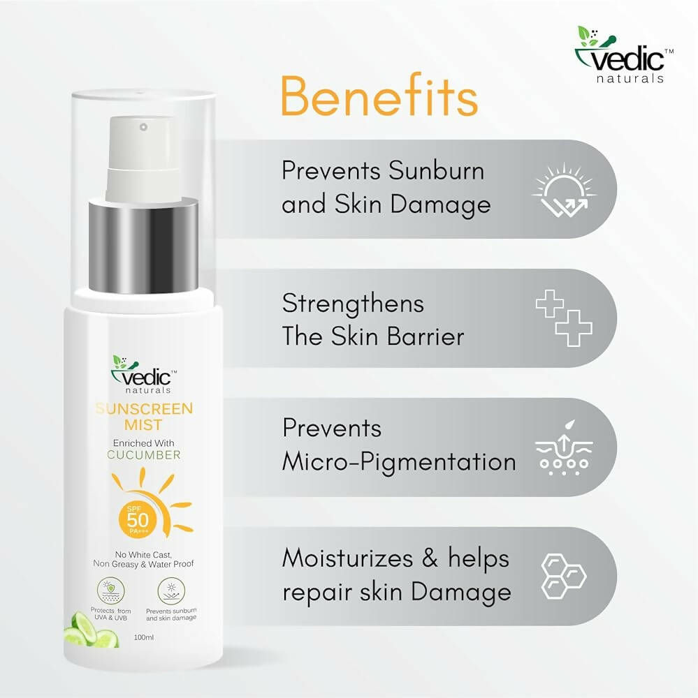 Vedic Naturals Sunscreen Face Mist with SPF 50 PA+++ - Distacart