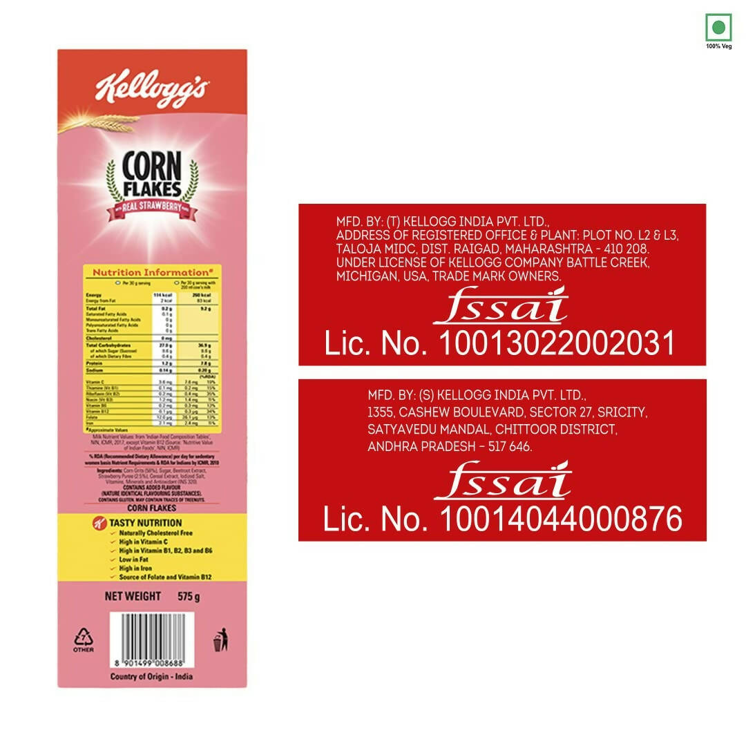 Kellogg's Corn Flakes With Real Strawberry Puree - Distacart