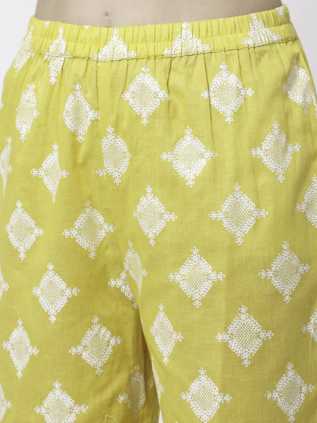 Myshka Yellow Pure Cotton Printed Sleeveless Round Neck Kurta Palazzo Dupatta Set