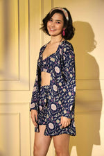 Thumbnail for Navy Blue Platinum Creap Printed Co-Sets - Femella - Distacart