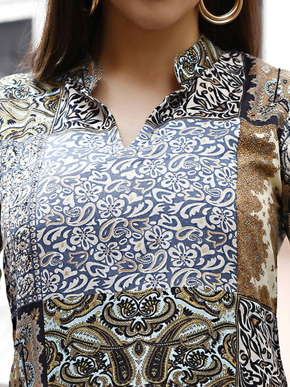 Blue Rayon Paisley & Floral Printed Top with Matching Bottom - Eesha - Distacart