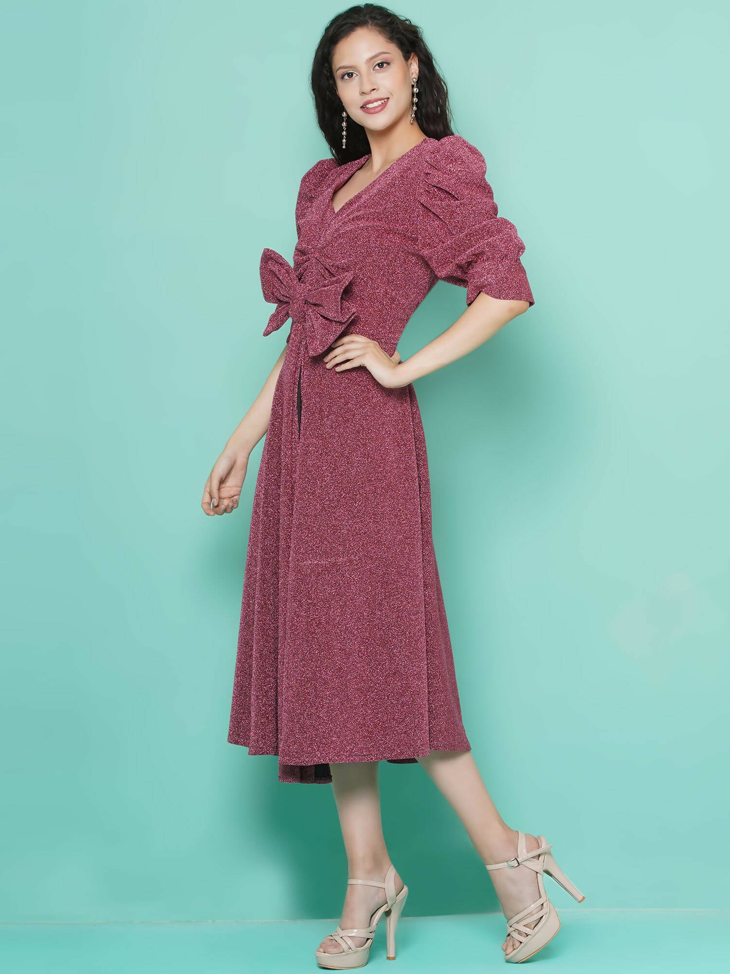Women Republic Pink Dress with Attached Bow - Distacart