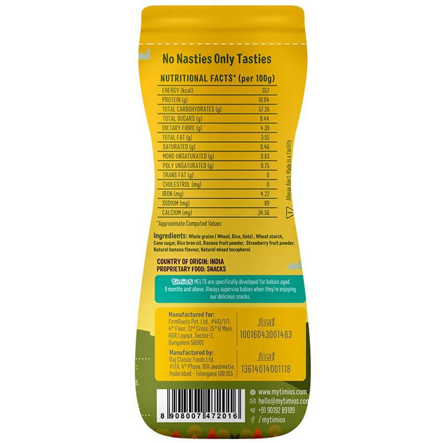 Timios Melts Banana And Strawberry Finger Food For Babies 50 gm