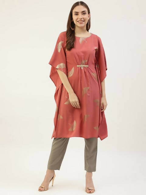 FIORRA Women's Dusty Pink Poly Crepe Kaftan Type Kurta Set - Distacart