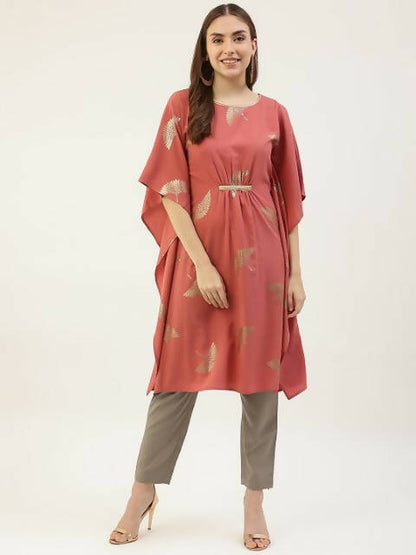 FIORRA Women's Dusty Pink Poly Crepe Kaftan Type Kurta Set - Distacart