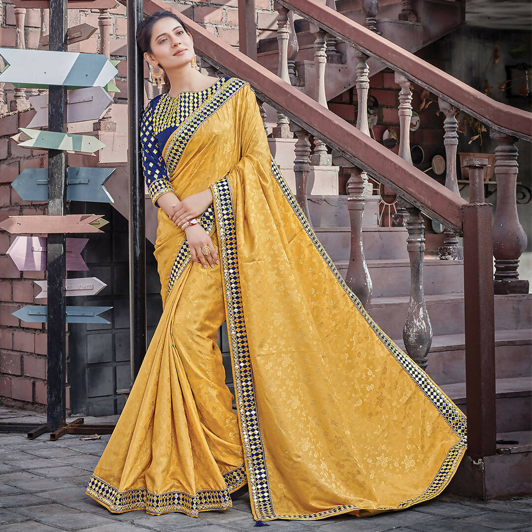 Yellow Colored Jacquard Silk Embroidered Saree With Blouse - Norita Royal Adveka - Distacart