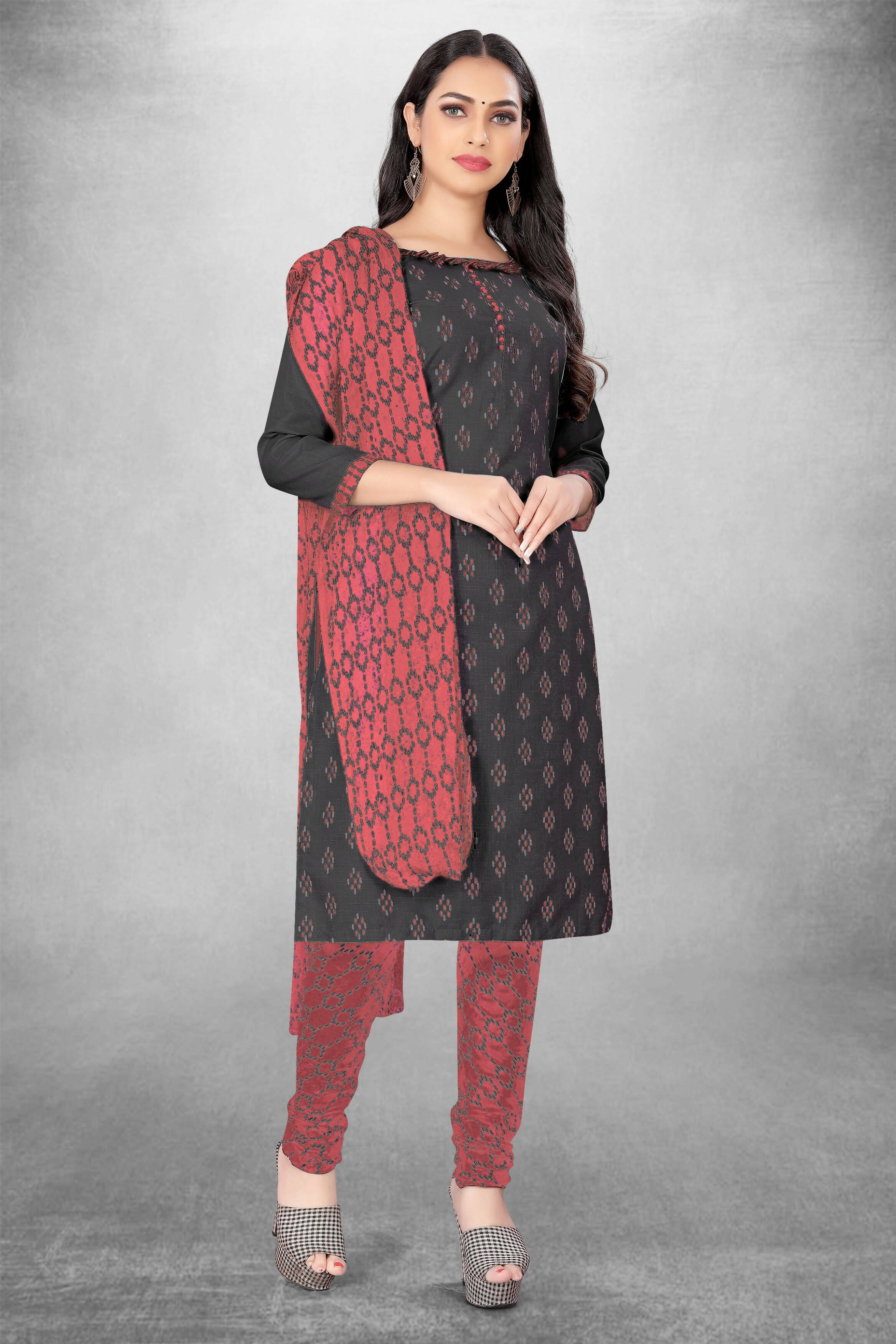 Grey Cotton Printed Unstitched Dress Material - Amara - Distacart