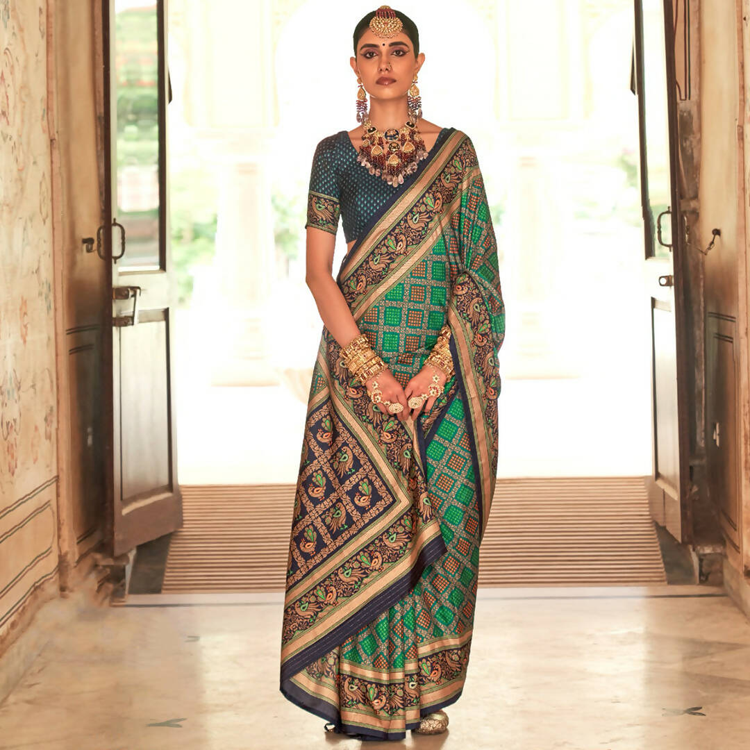 Light Green Silk With Banarasi Print Work Saree - Trirath Yamuna - Distacart