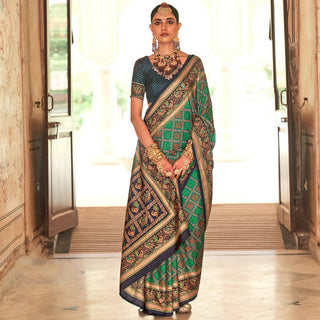 Light Green Silk With Banarasi Print Work Saree - Trirath Yamuna - Distacart