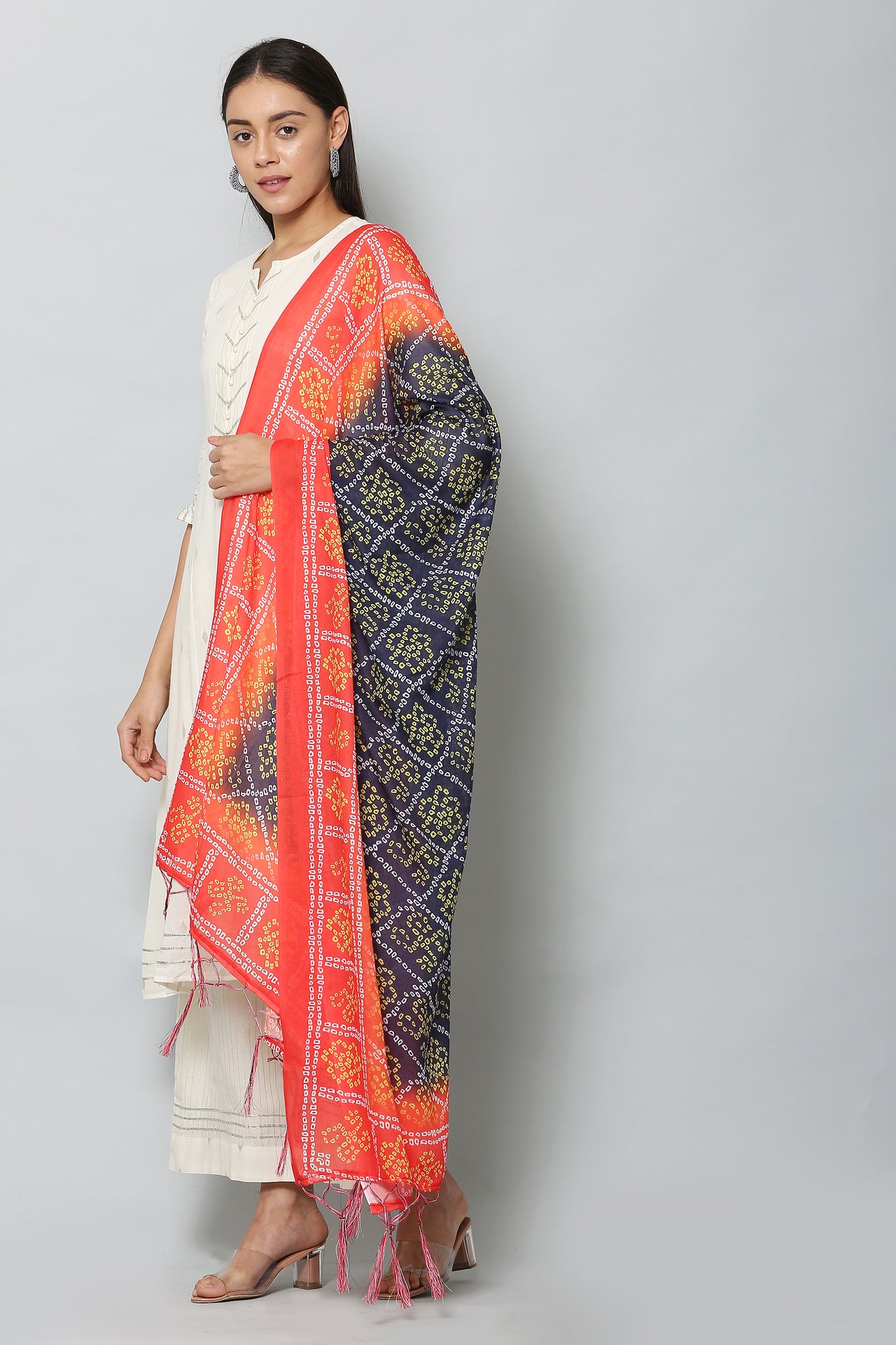 Vaaba Women's Red & Blue Color Bandhani Digital Printed Dupatta - Distacart