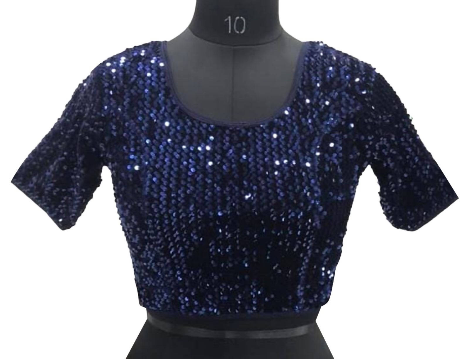 Vamika Navy Blue Velvet Sequence Blouse - Distacart