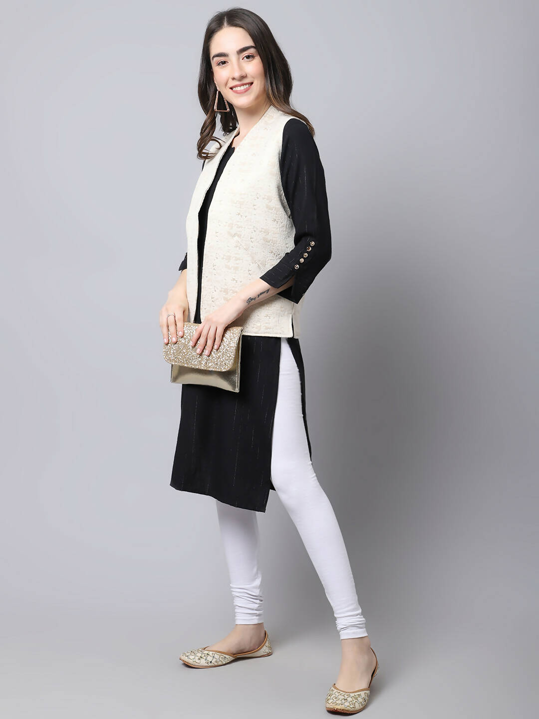 Even Apparels Cream 100% Viscose Rayon Open Front Gillet - Distacart