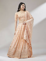 Thumbnail for House of Panchhi Women Peach Pure Georgette Embroidered Lehenga & Blouse, Dupatta - Distacart