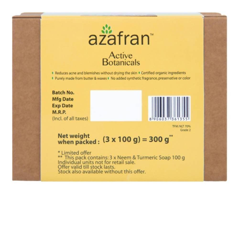 Azafran Active Botanicals Neem & Turmeric Skin Clearing Bath Bar