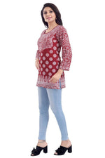 Thumbnail for Snehal Creations Rust Faux Crepe Short Kurti Tunic
