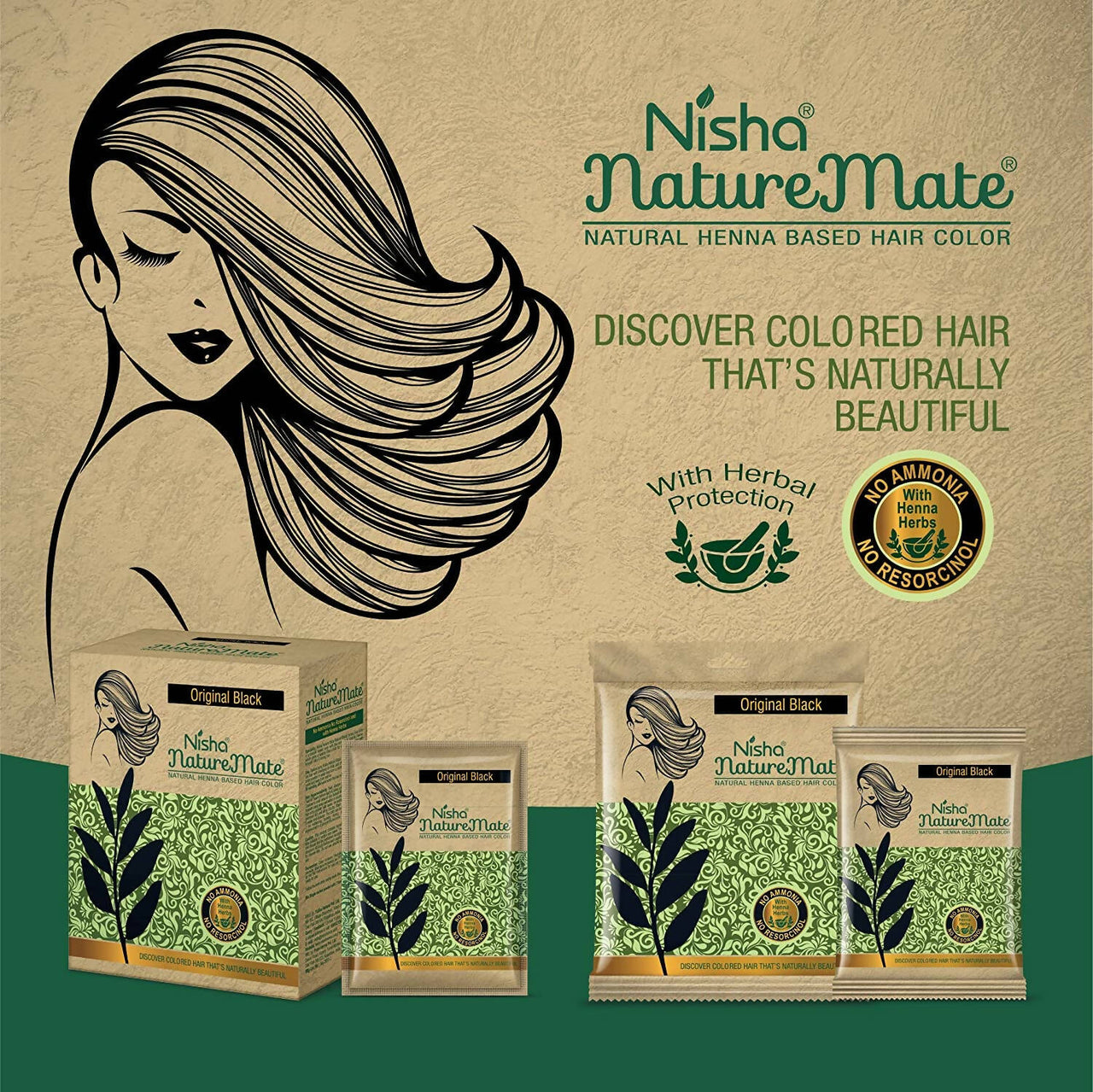 Nisha Nature Mate Henna Based Hair Black Color Powder - Distacart