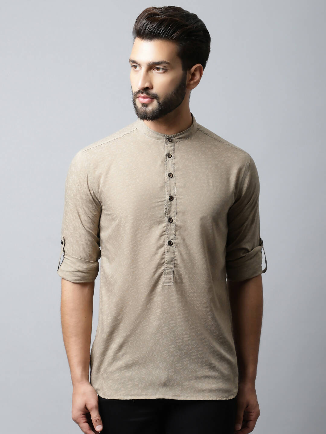 Even Apparels Beige Color Pure Cotton Men's Kurta With Band Collar (SLD072) - Distacart