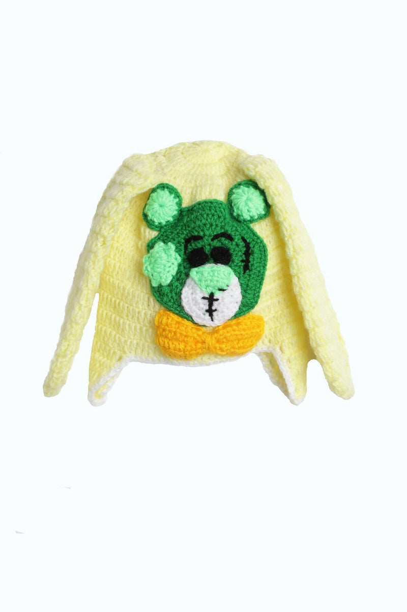 Chutput Kids Woollen Hand Knitted Bear Detail Cap - Yellow - Distacart