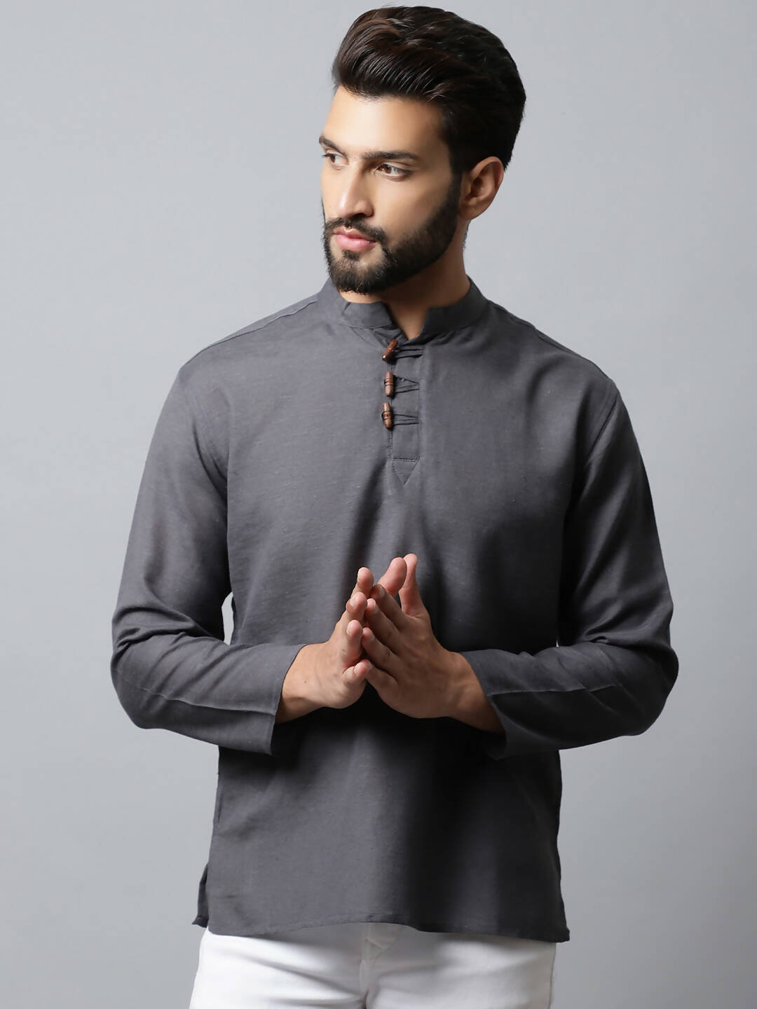 Even Apparels Grey Color Pure Cotton Men's Kurta With Side Placket (SLD1202) - Distacart
