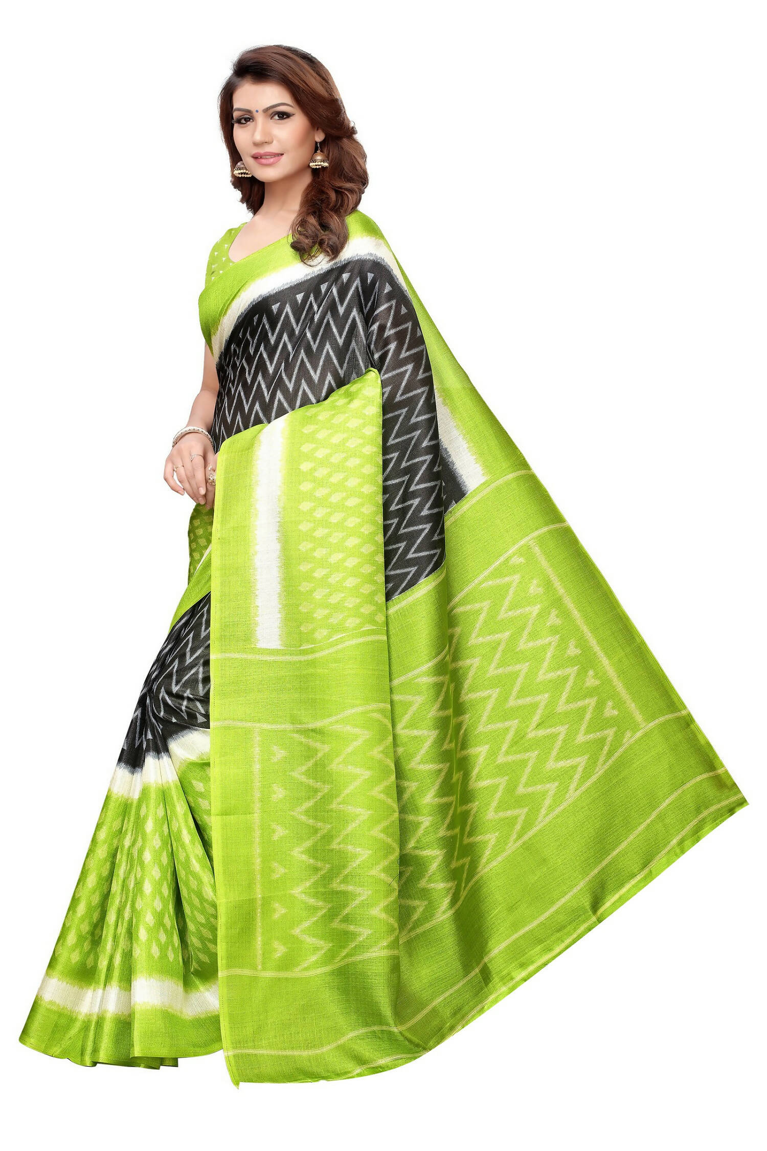 Vamika Mehandi Green Kalamkari With Jhalar Khadi Silk Saree - Distacart