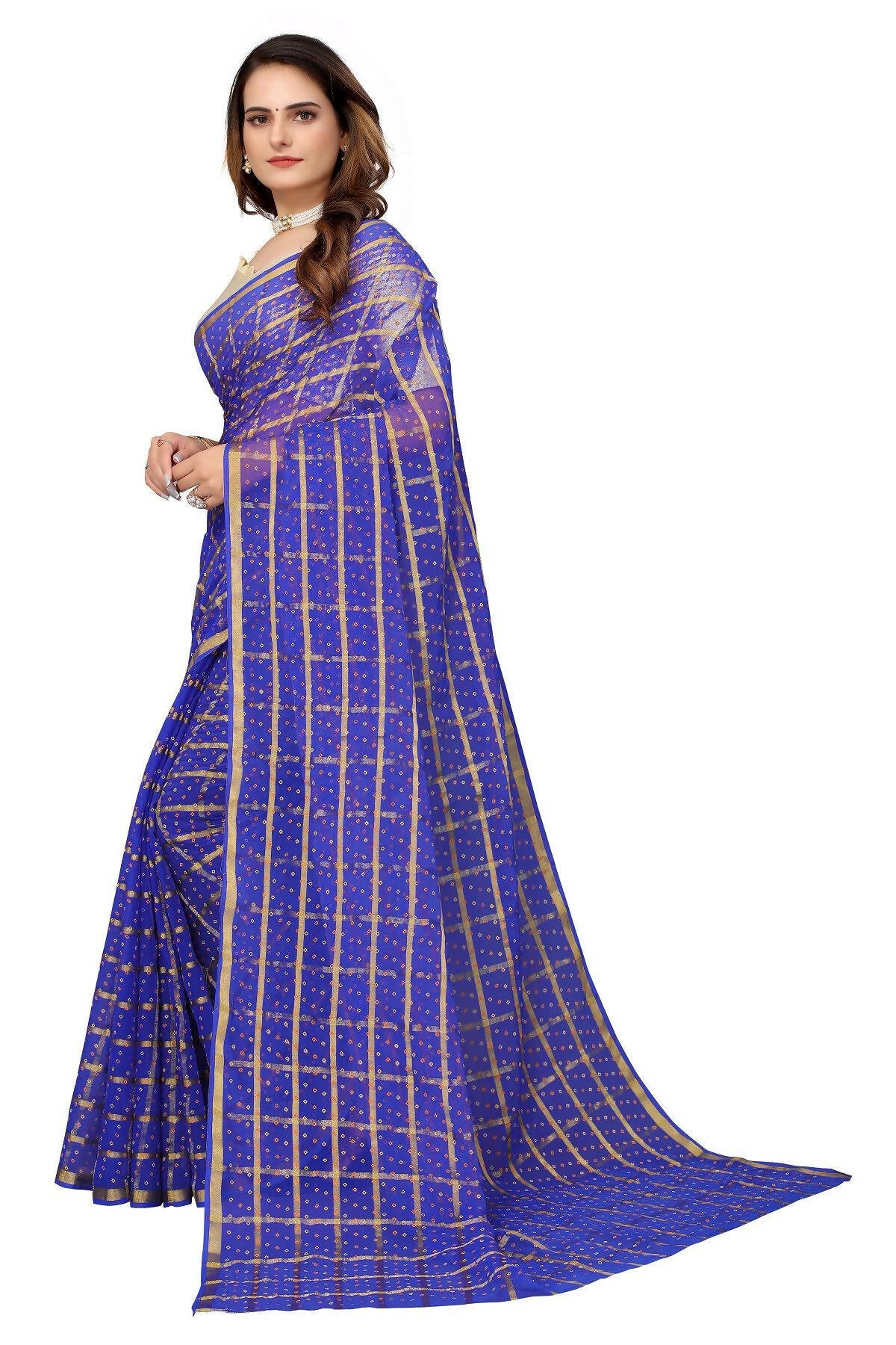 Vamika Blue Jari Work Chiffon Saree (GARVITA PURPLE) - Distacart