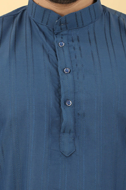 Blue Viscose Polyester Solid Men's Kurta - Mahotsav - Distacart