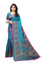 Thumbnail for Vamika Rama Green Color Jute Silk Mirror Work Saree
