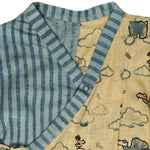 Thumbnail for Mhyssa Blue And Beige V Neck Kimono Style Short Sleeve Printed T-shirt With Matching Shorts Set - Distacart