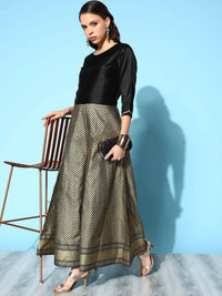 Thumbnail for Ahalyaa Womens Black Poly Silk Gold Printed Jumpsuit - Distacart