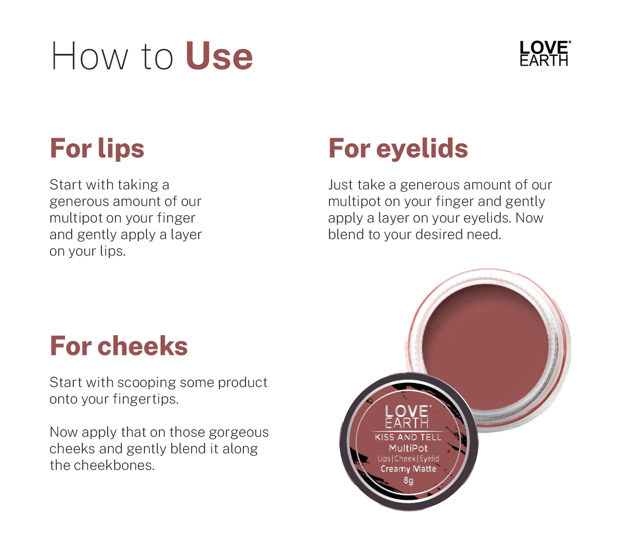 Love Earth Lip Tint & Cheek Tint Multipot Combo (Mauvish Pink & Caramel Brown) - Distacart