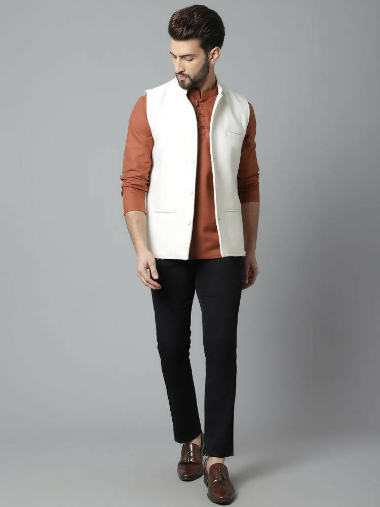 Even Apparels Pure Wool Nehru Jacket - White - Distacart