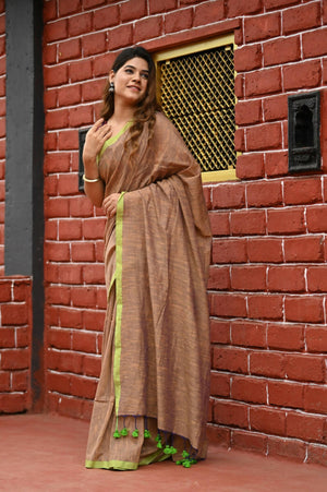 Very Much Indian Pure Cotton Handloom Saree With Intricate Borders - Beige - Distacart